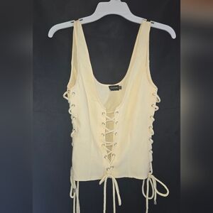 PrettyLittleThing Lace-Up Beige Tank Top